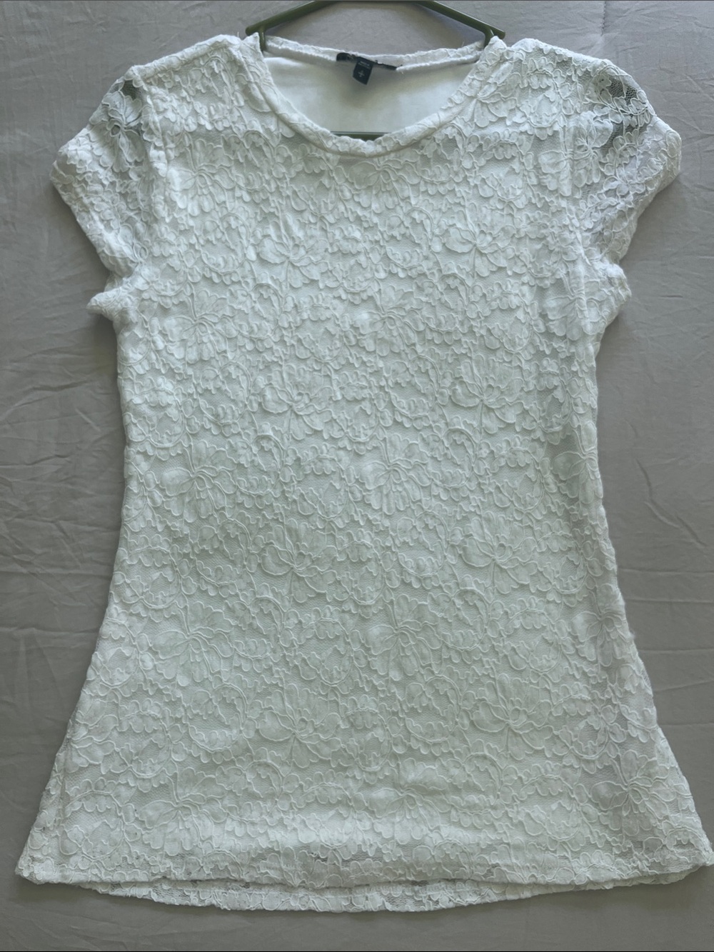 Express White Floral Lace Short Sleeve Tee